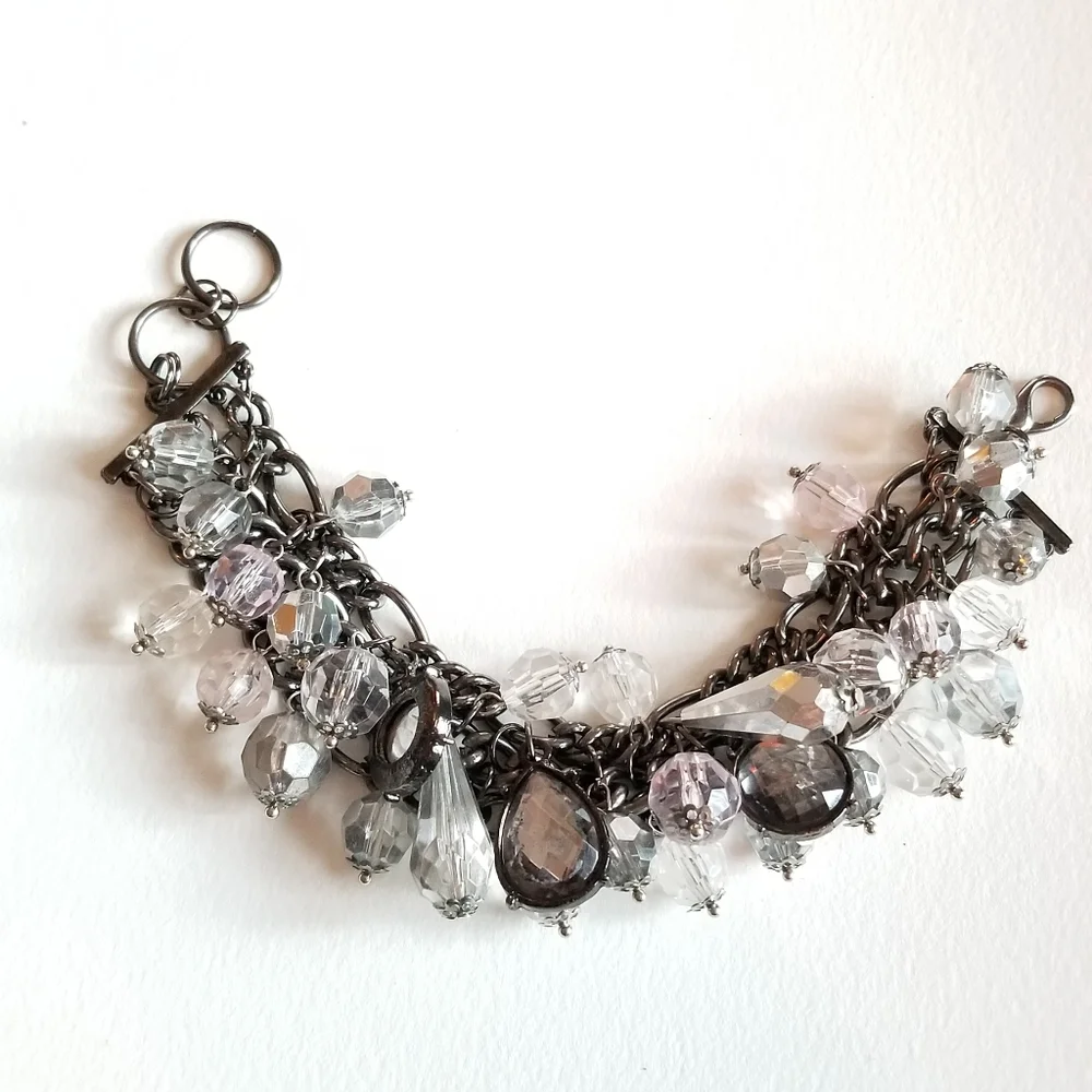 Charm bracelet crystals dark silver tone metal